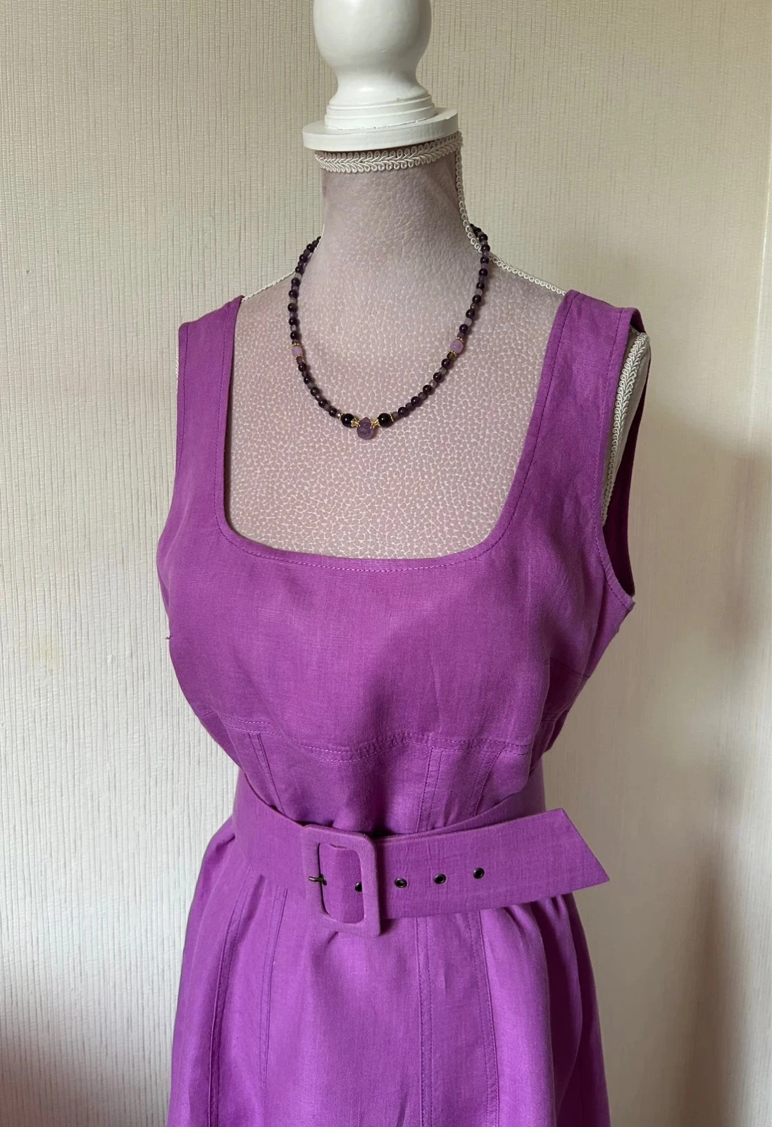 💜🌾Vestido vintage 100% lino campestre cottagecore Marella boho chic vestido de lino lila púrpura 38/40🌾💜 – photo 9